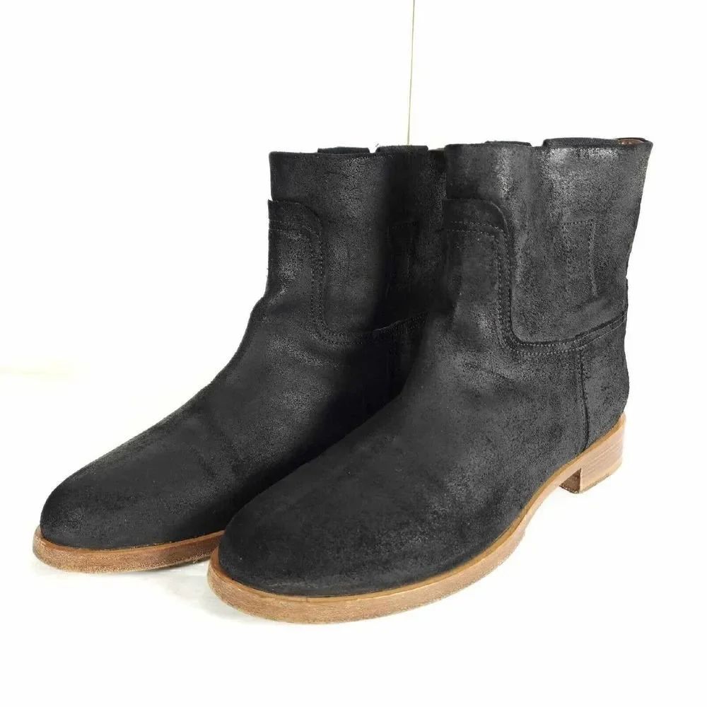 RAG & BONE Women's Holly US7 EU37,5 Black Waxed Leather Italy Ankle Boots Bootie